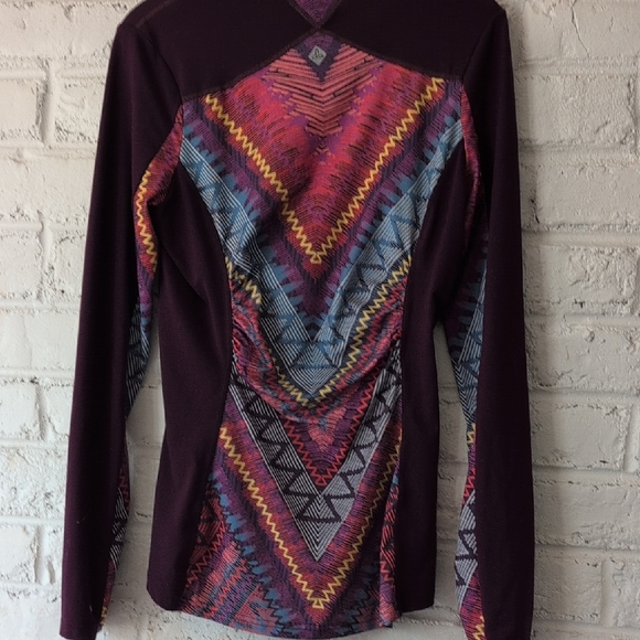 Prana Plum Athletic Zip Pullover with Multicolor Chevron Print - Picture 6 of 8